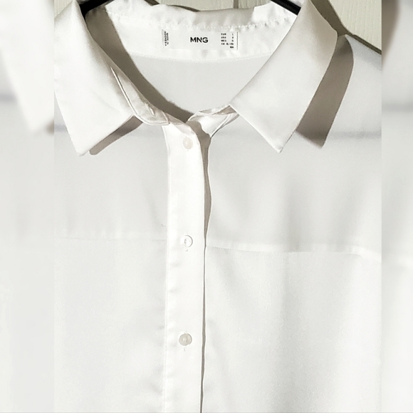 Mango Chiffon Button Top in White with Satin Finishing - Picture 3 of 4